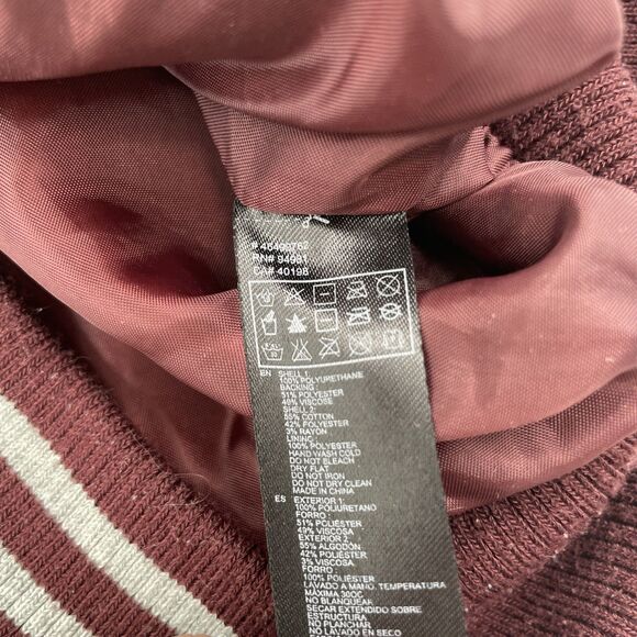 Forever 21 Varsity Jacket Womens Small Maroon Gray Letterman Snap Buttons *FLAW - Picture 8 of 11